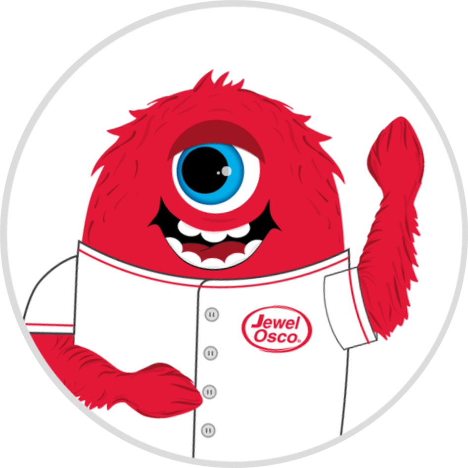 Jewel-Osco red monster mascot waving