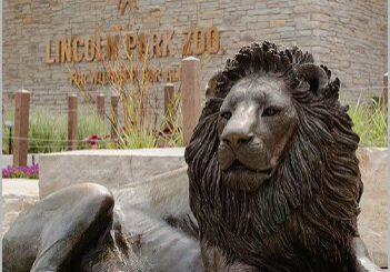 Event-4 Lion statue at Lincoln Park Zoo entrance.